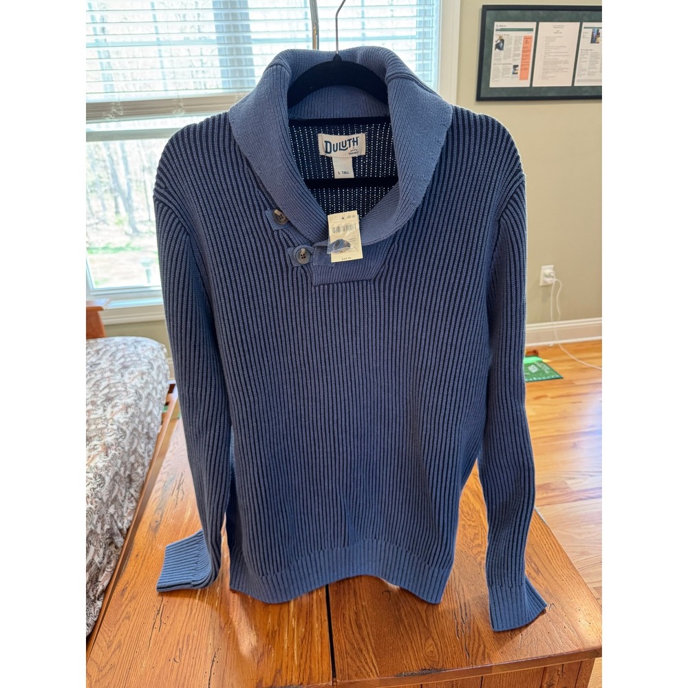 NWT Duluth Trading Co. Men's Brigadier Shawl Collar Sweater - L Tall - Blue